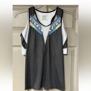 Lucky in Love Women Size Large Black Gray & White Tank Top with Colorful Accent